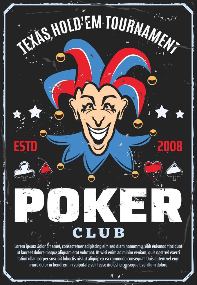 Poker club tournament, joker retro vector