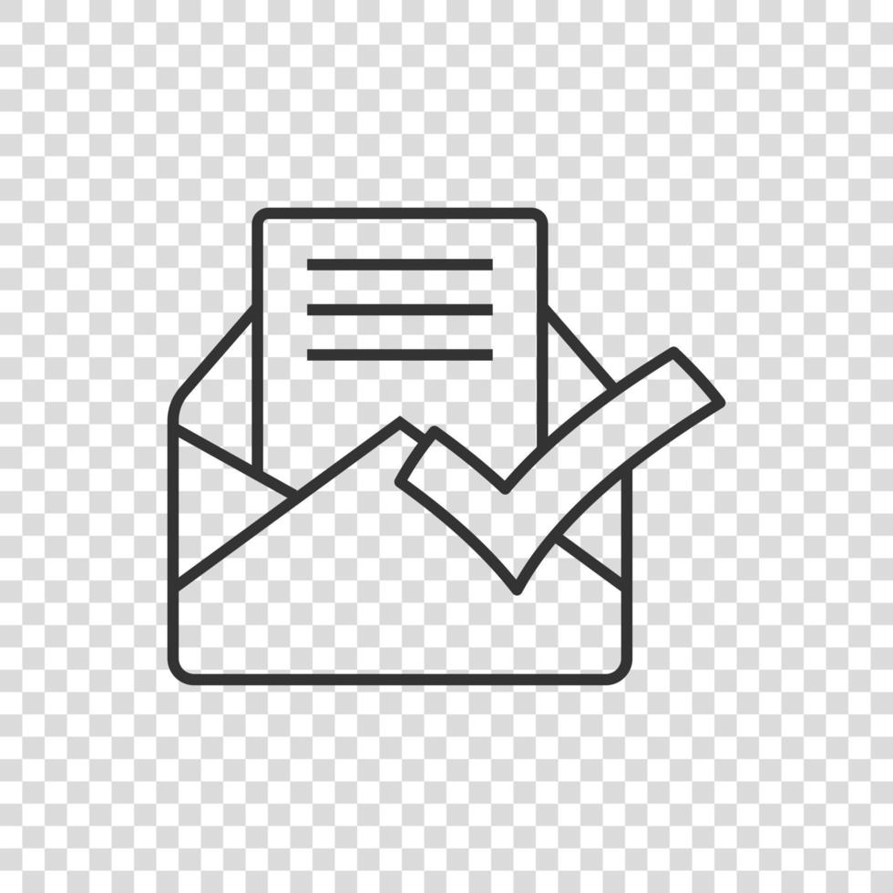 Envelope with confirmed document icon in flat style. Verify vector illustration on white isolated background. Receive business concept.