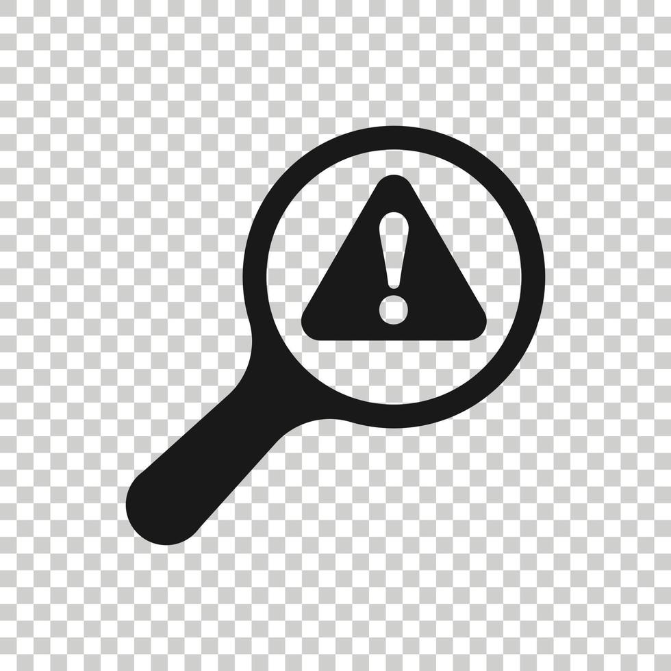 Risk analysis icon in flat style. Exclamation magnifier vector illustration on white isolated background. Attention business concept.