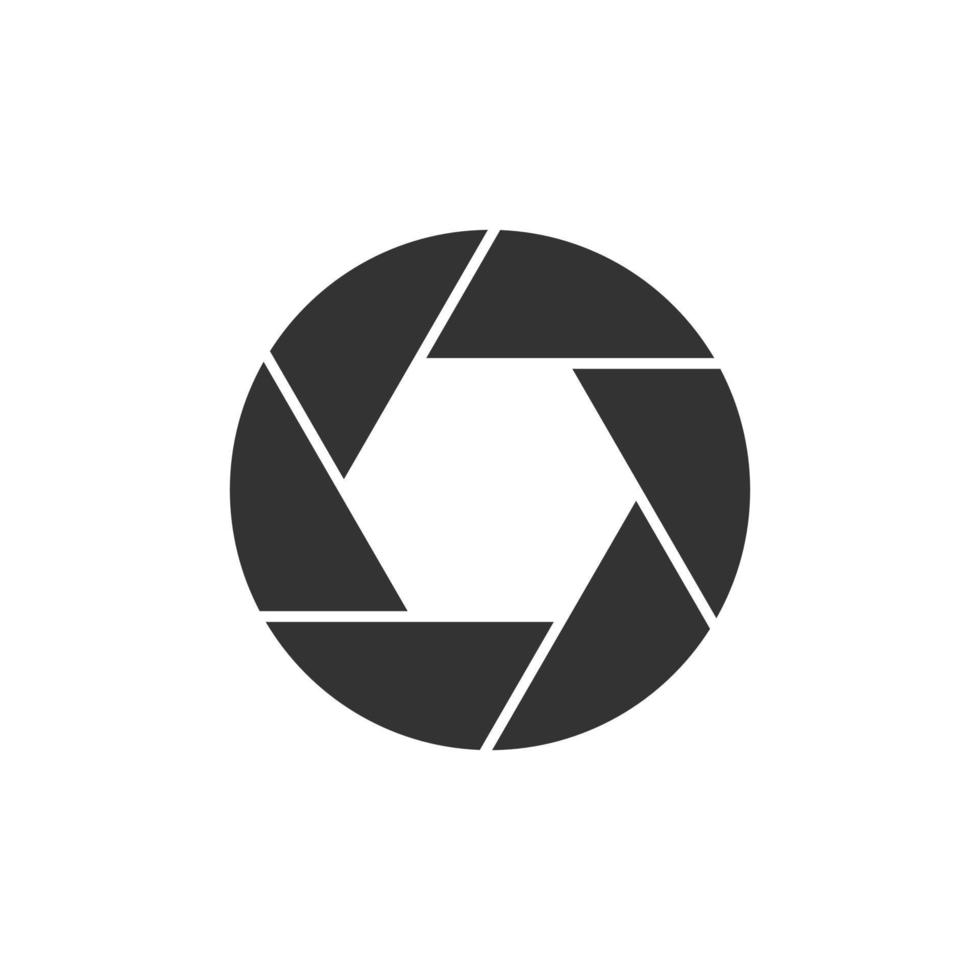Camera diaphragm icon in flat style. Lens sign vector illustration on white isolated background. Photo snapshot business concept.