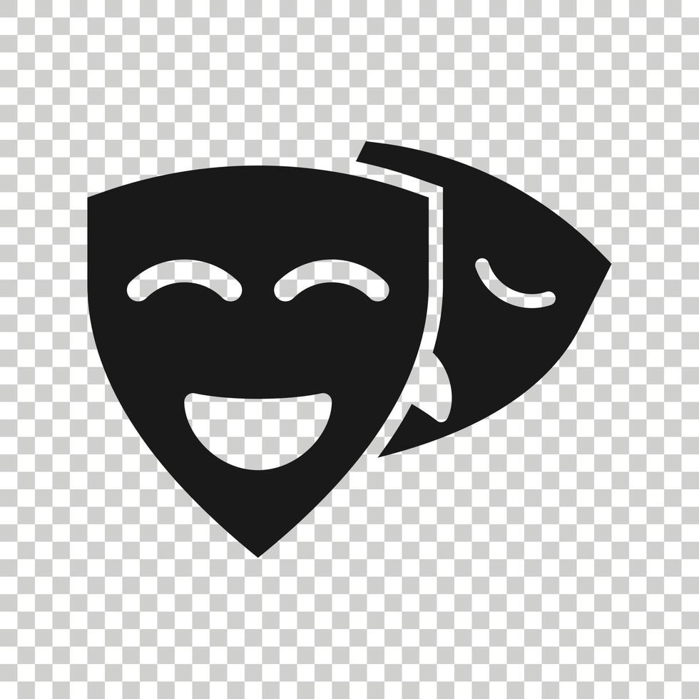 Theater mask icon in flat style. Comedy and tragedy vector illustration on white isolated background. Smile face business concept.