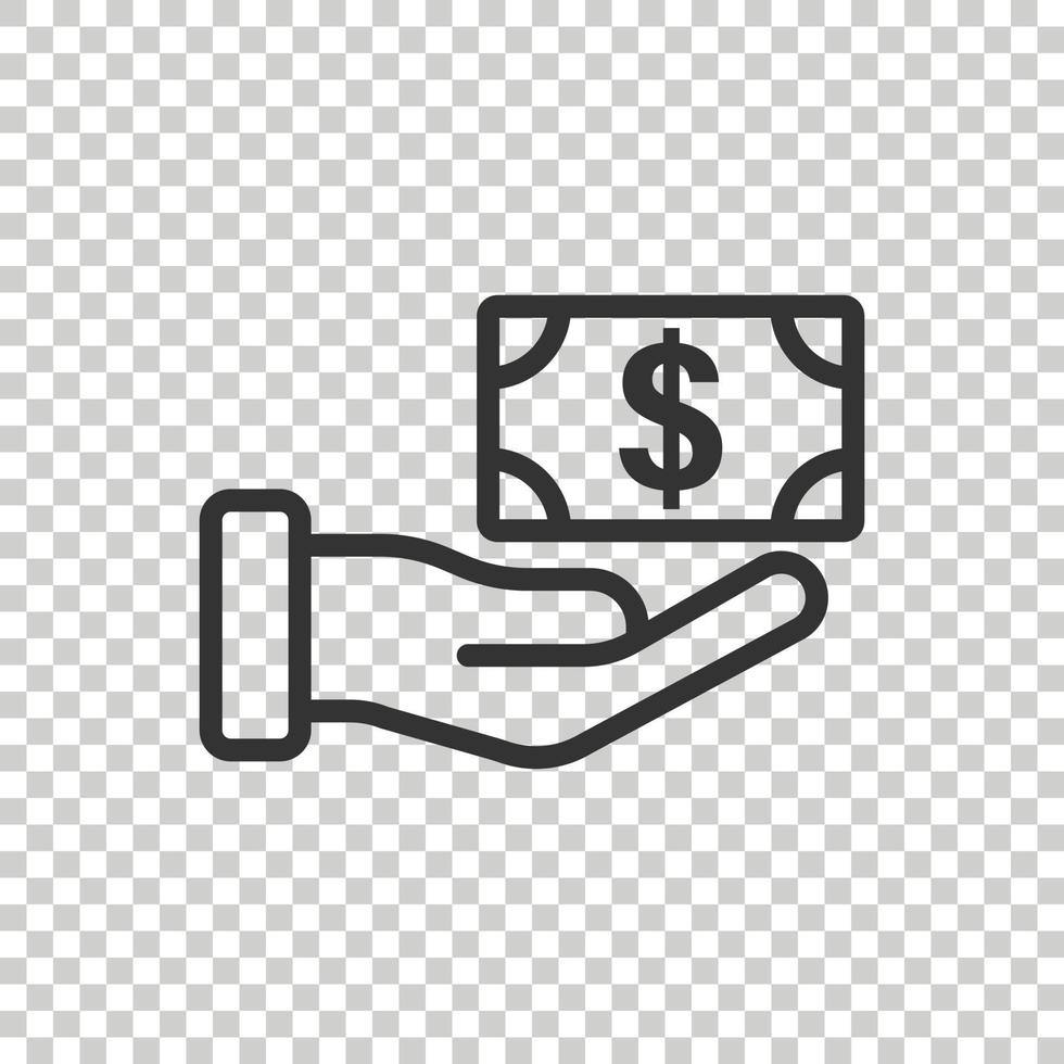 Remuneration icon in flat style. Money in hand vector illustration on white isolated background. Banknote payroll business concept.