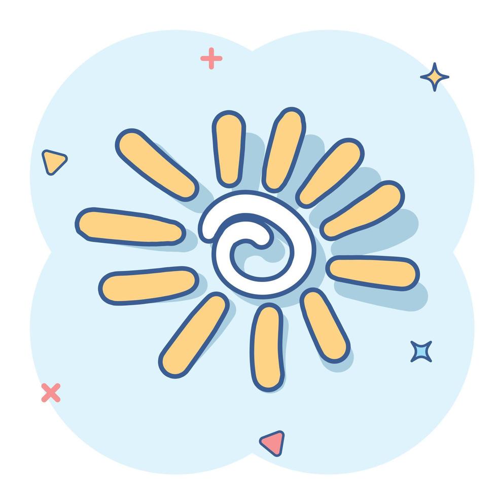 Vector hand drawn sun icon in comic style. Summer sign illustration pictogram. Sun business splash effect concept.