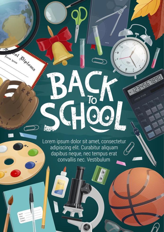 Back to school card of education student supplies vector