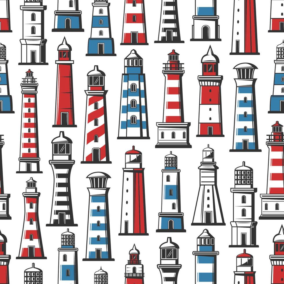 Lighthouse and beacon nautical seamless pattern vector