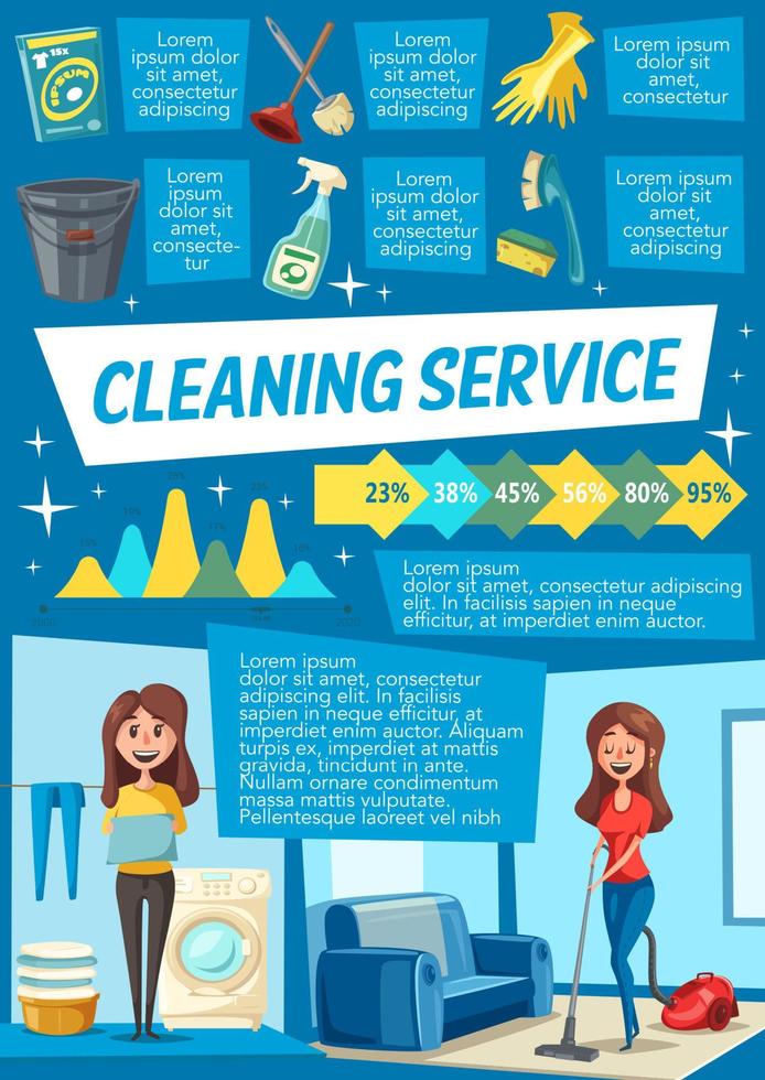 Cleaning service and household work infographics vector