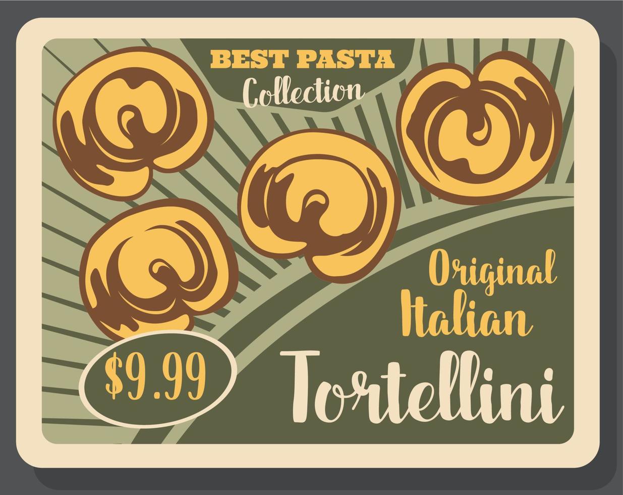 menú de plato italiano de pasta tortellini vector