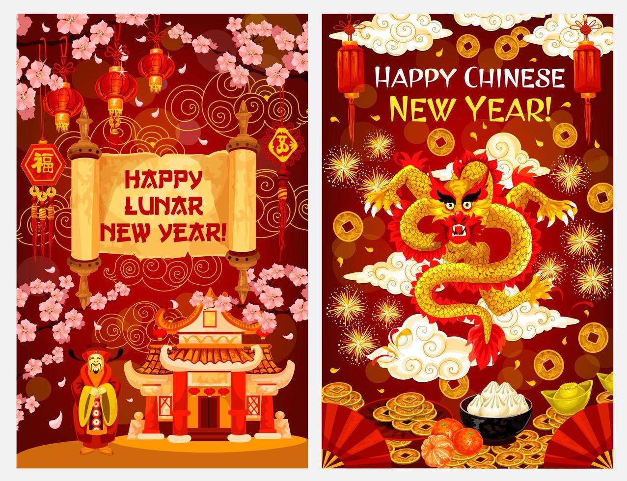 Chinese New Year traditonal greetings, vector