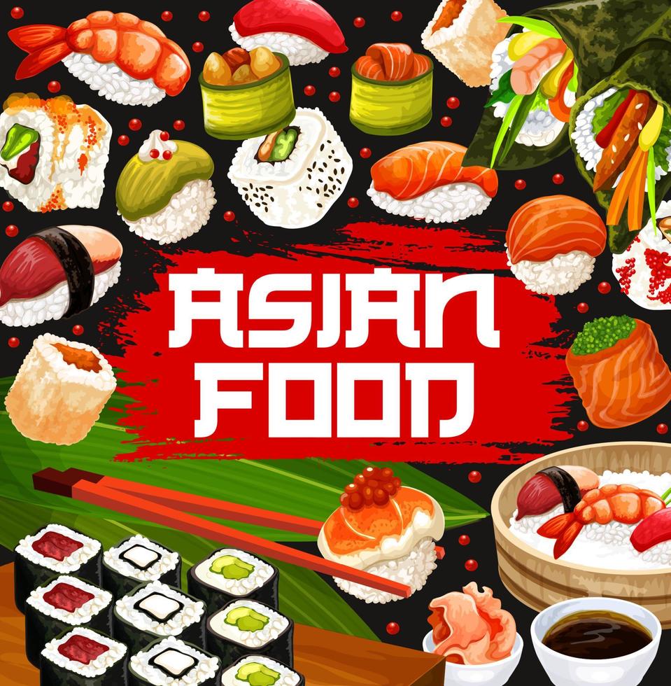 Japanese sushi sashimi and maki rolls menu vector