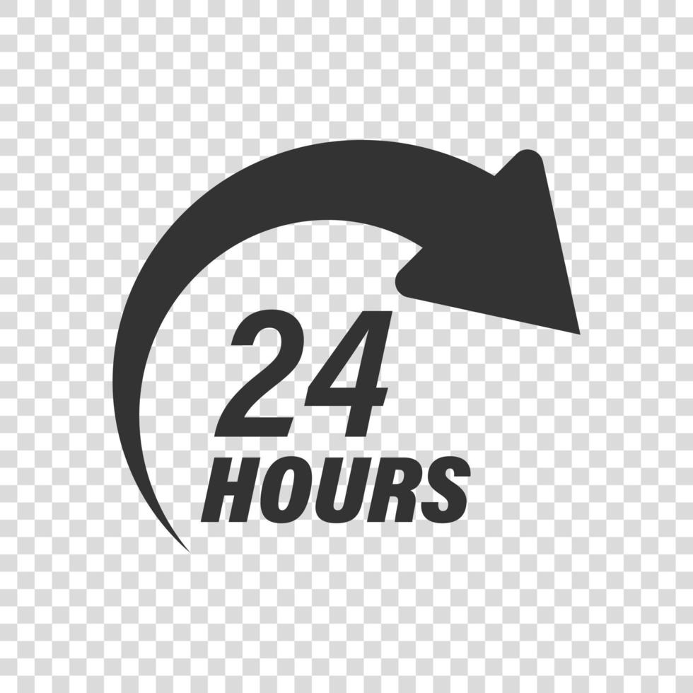 24 hours service icon in flat style. All day business and service vector illustration on isolated background. Quick service time sign business concept.