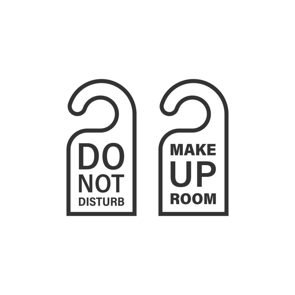 Do not disturb hotel sign icon in flat style. Inn vector illustration on white isolated background. Make up room business concept.