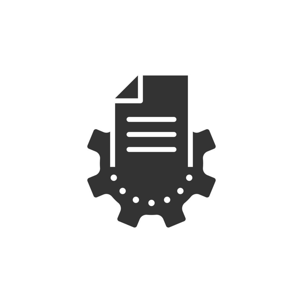 Document with gear icon in flat style. Big data processing vector illustration on white isolated background. Paper sheet software solution business concept.