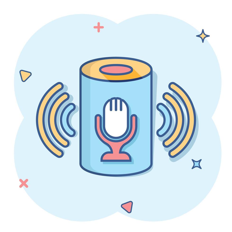 Voice assistant icon in comic style. Smart home assist vector cartoon illustration on white isolated background. Command center business concept splash effect.