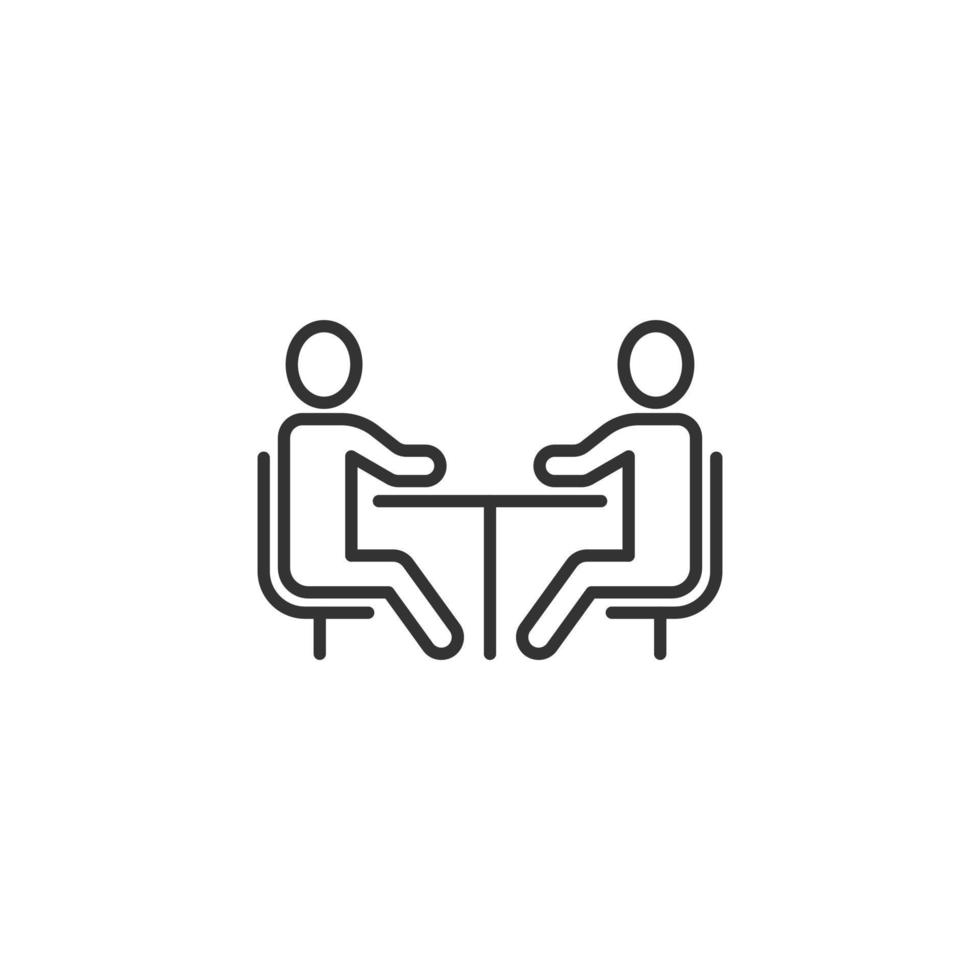 People with table icon in flat style. Teamwork conference vector illustration on white isolated background. Speaker dialog business concept.