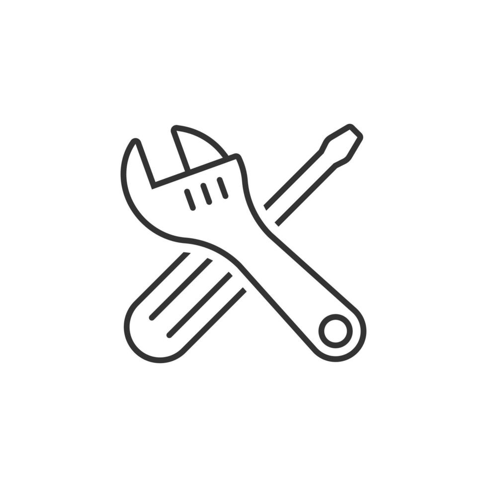 Wrench and screwdriver icon in flat style. Spanner key vector illustration on white isolated background. Repair equipment business concept.