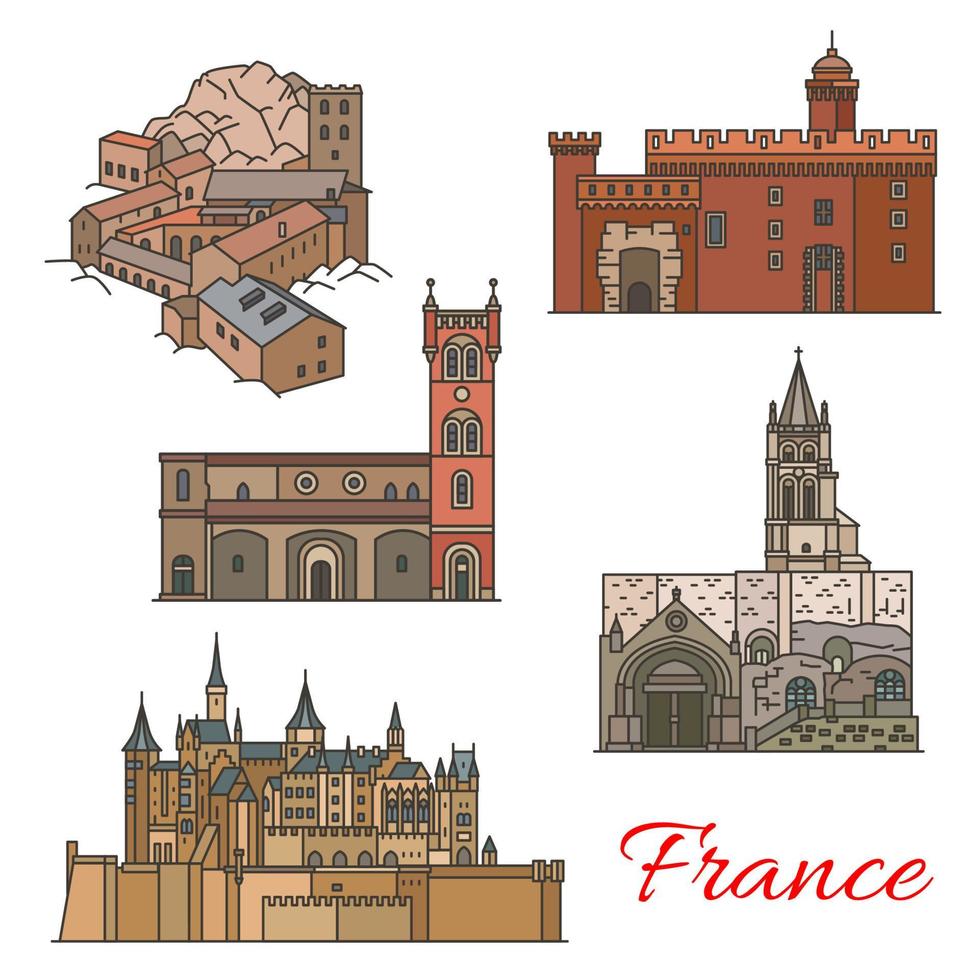 puntos de referencia de viaje de francia con lugares de interés turístico vector