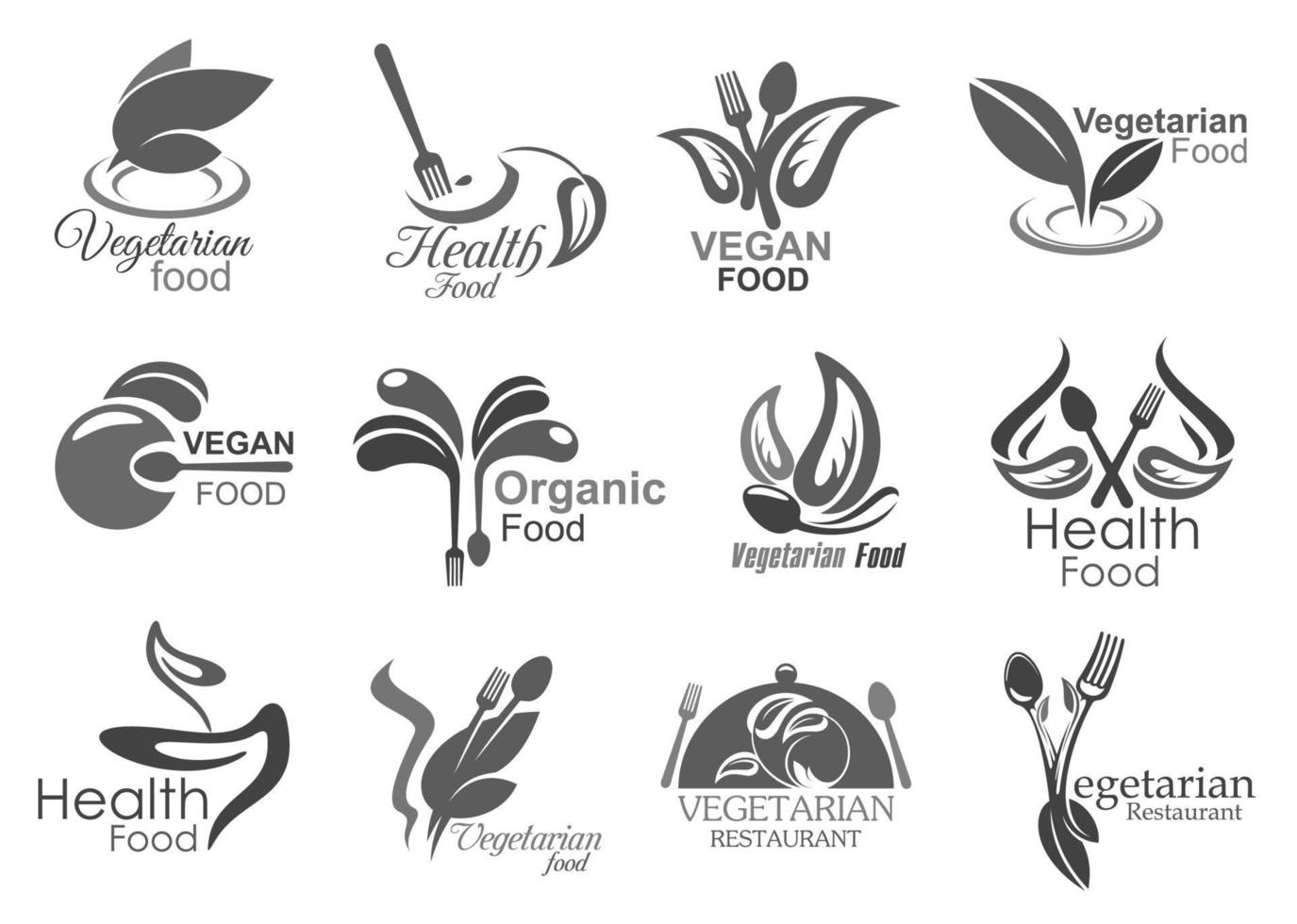 Vegetarian cuisine, vegan healthy food icons vector