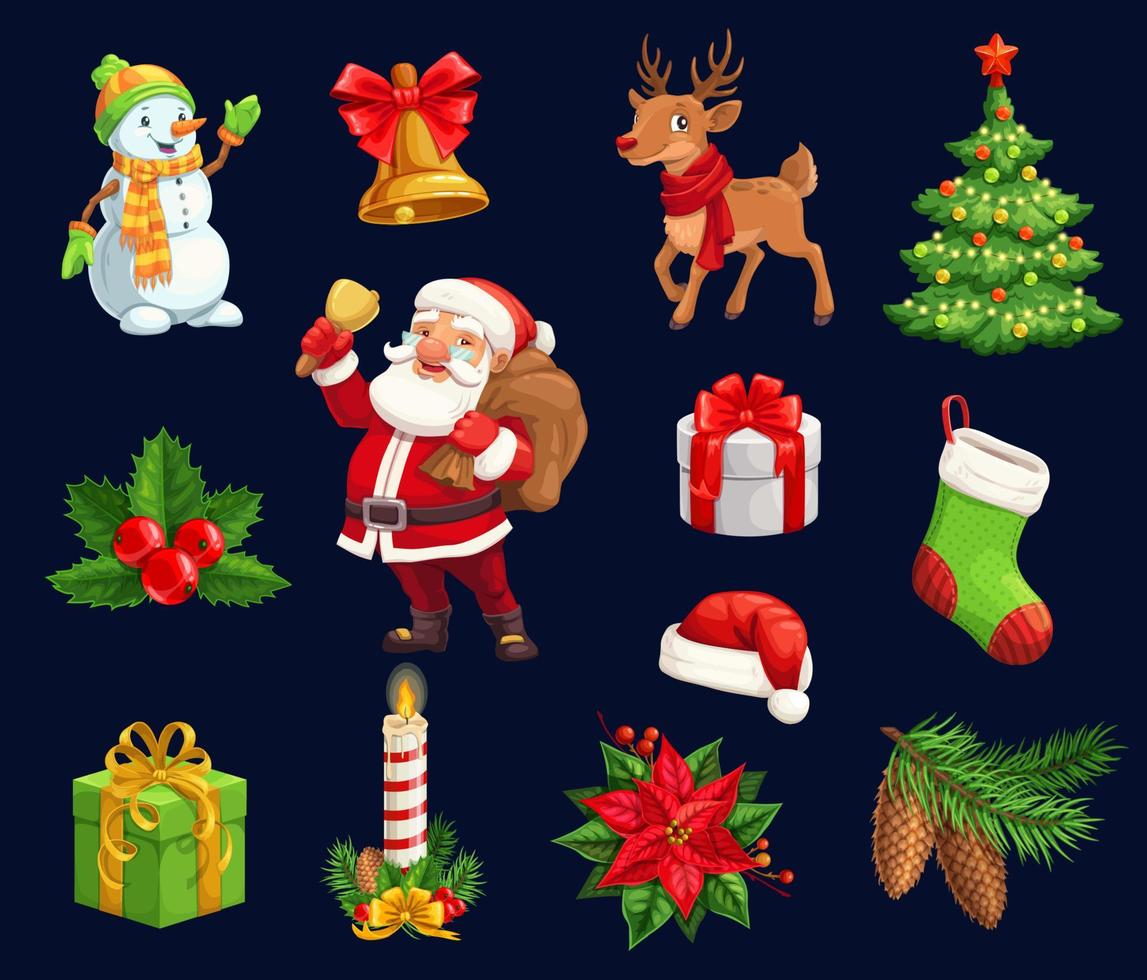 Christmas characters and holiday vector icons