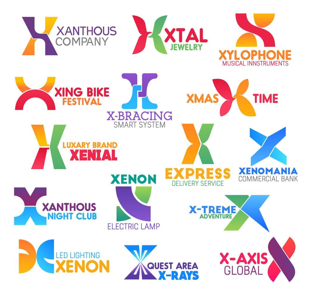 Letter X icons or symbols with business name sign vector