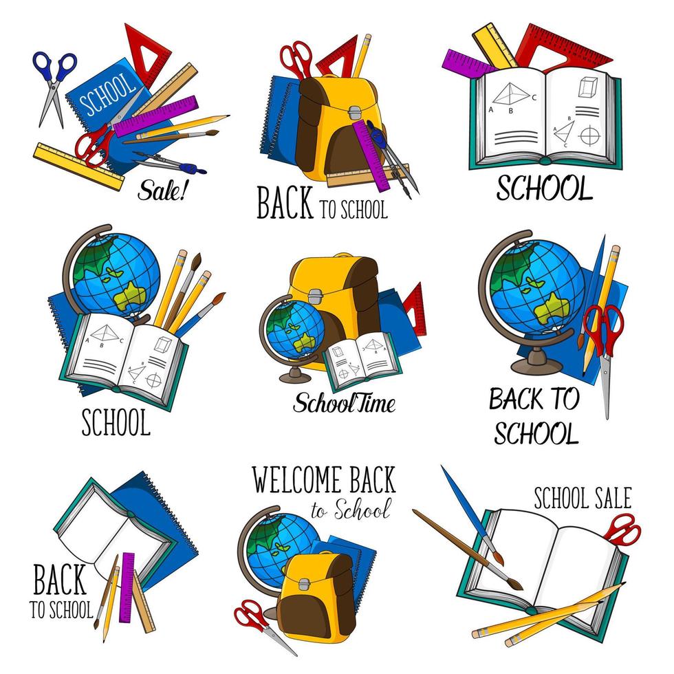 Back to School vector education stationery icons