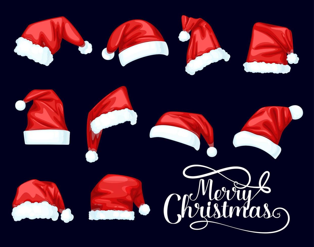 Merry Christmas Santa Claus red hats vector