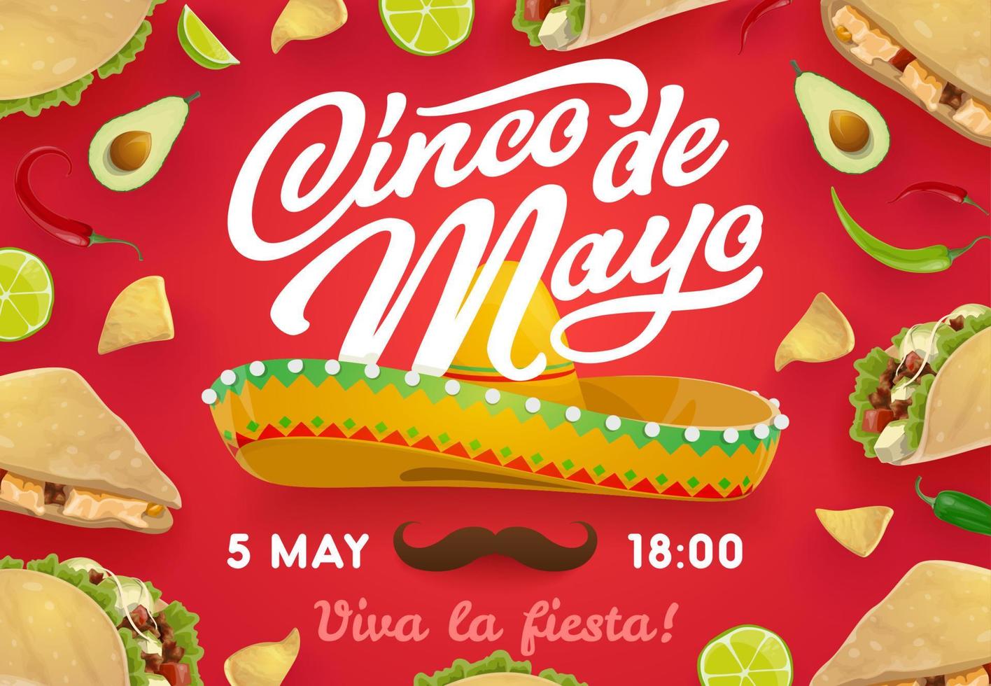 Mexican sombrero, food. Cinco de Mayo invitation vector