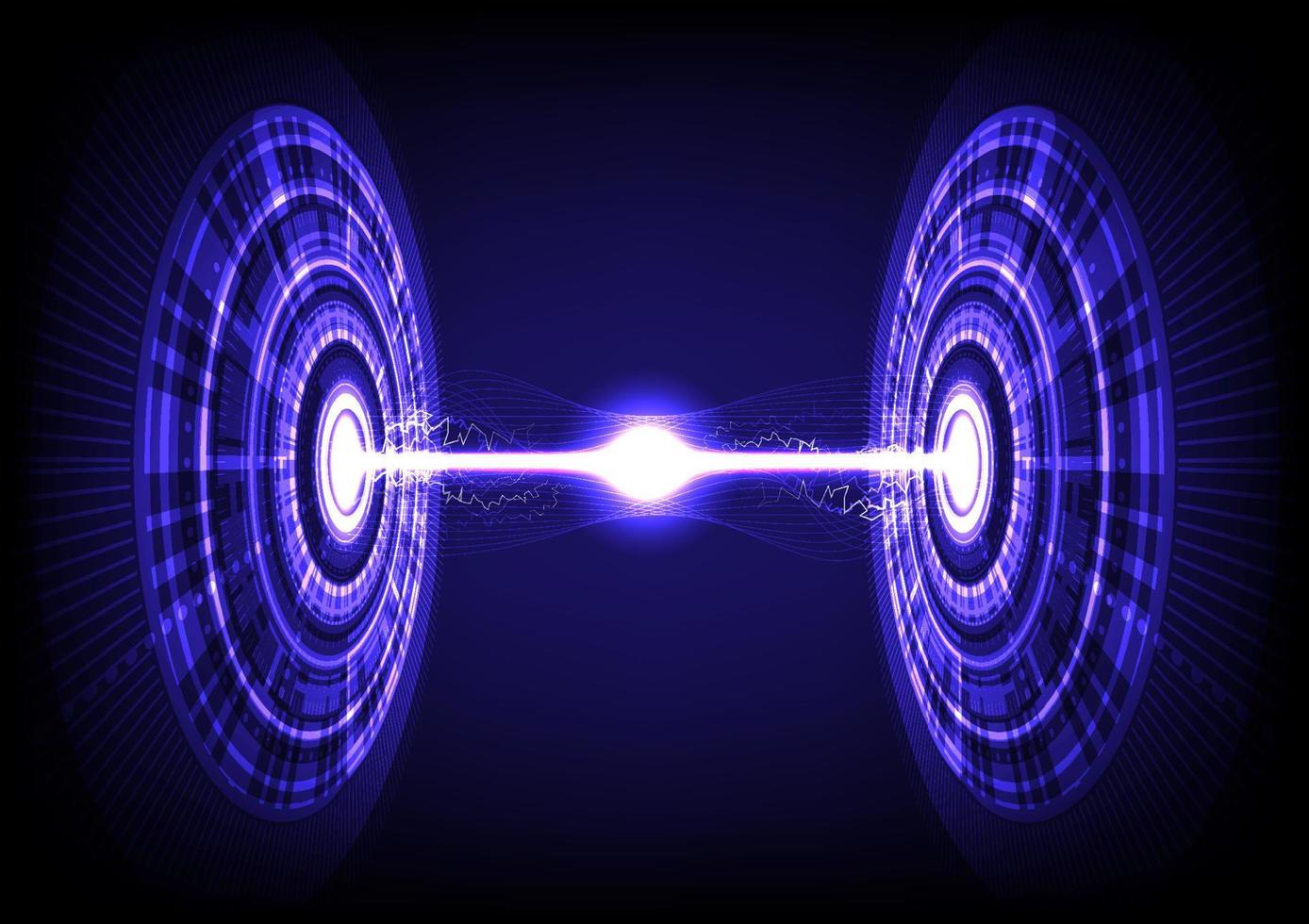 Two circles left and right that shoots beams of light into each other, creating a source of energy and also an electric current that flows together vector