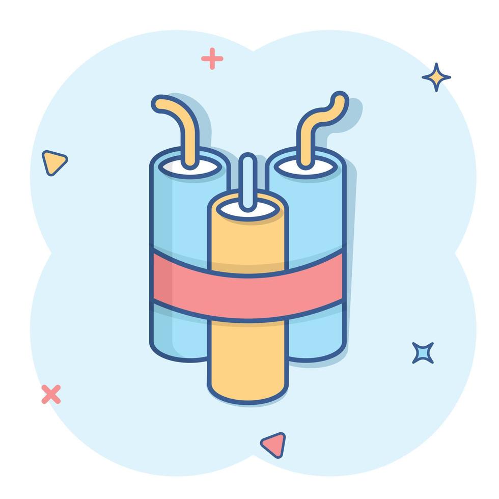 Bomb icon in comic style. Dynamite cartoon vector illustration on white isolated background. C4 tnt splash effect business concept.