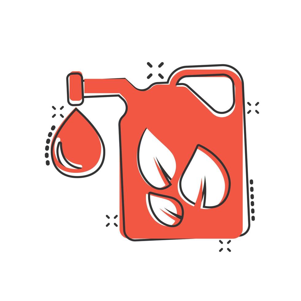 icono de bote de gasolina en estilo cómico. la gasolina puede dibujos animados ilustración vectorial sobre fondo blanco aislado. concepto de negocio de signo de efecto de salpicadura de contenedor de combustible. vector