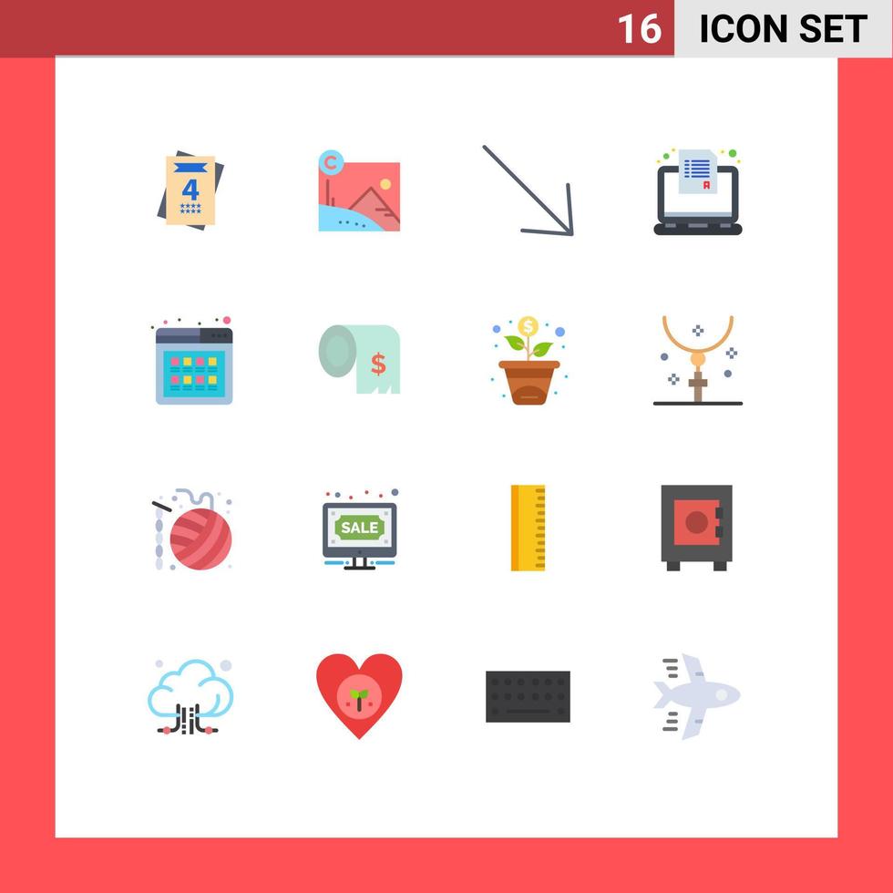 conjunto moderno de 16 colores planos y símbolos, como la compra de productos, la encuesta correcta, el paquete editable en línea de elementos de diseño de vectores creativos