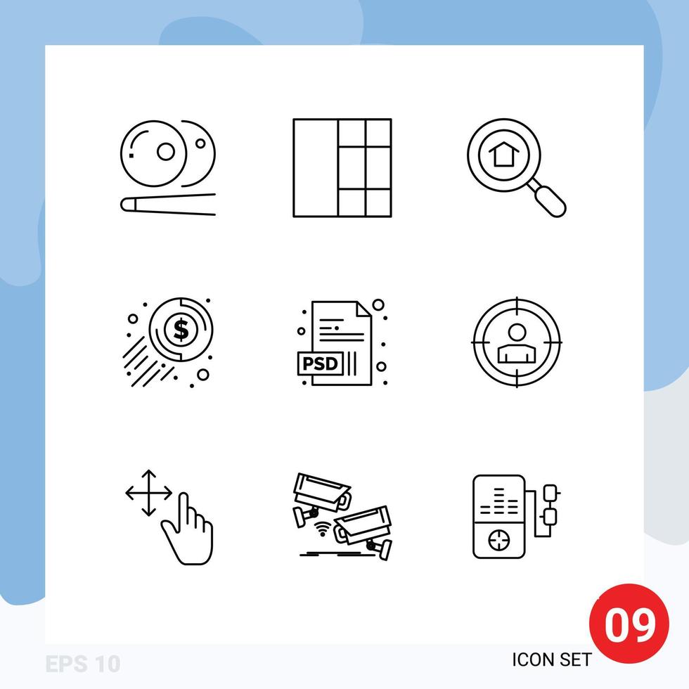 Set of 9 Commercial Outlines pack for target psd search extension coin Editable Vector Design Elements