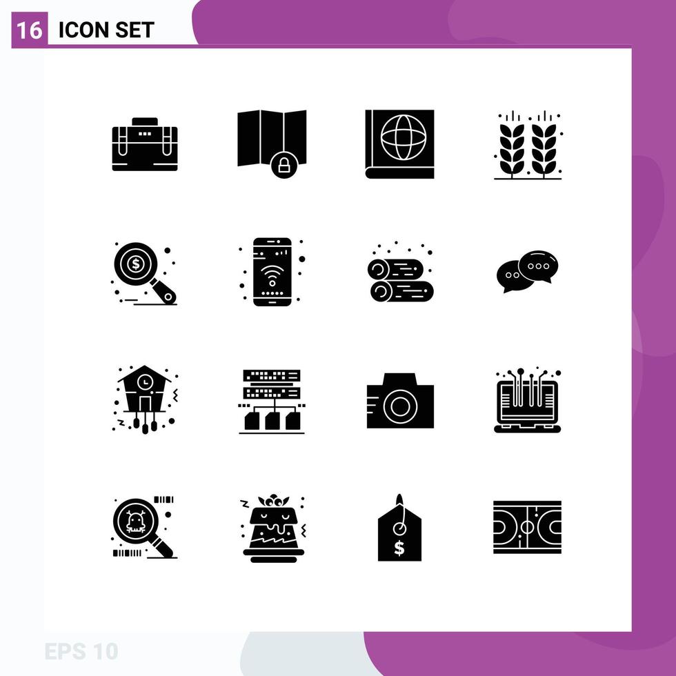 Pictogram Set of 16 Simple Solid Glyphs of tax monitoring auditing book research field Editable Vector Design Elements
