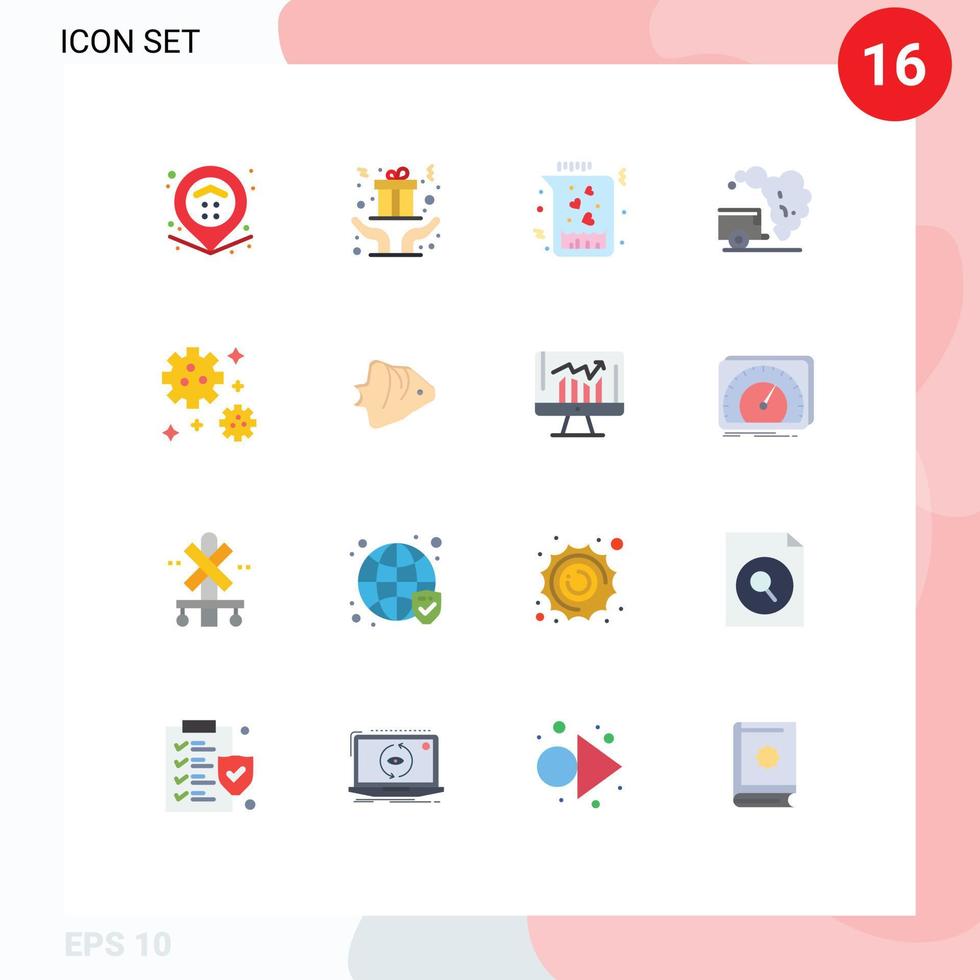 Set of 16 Vector Flat Colors on Grid for meteor pollution chemical garbage dump Editable Pack of Creative Vector Design Elements