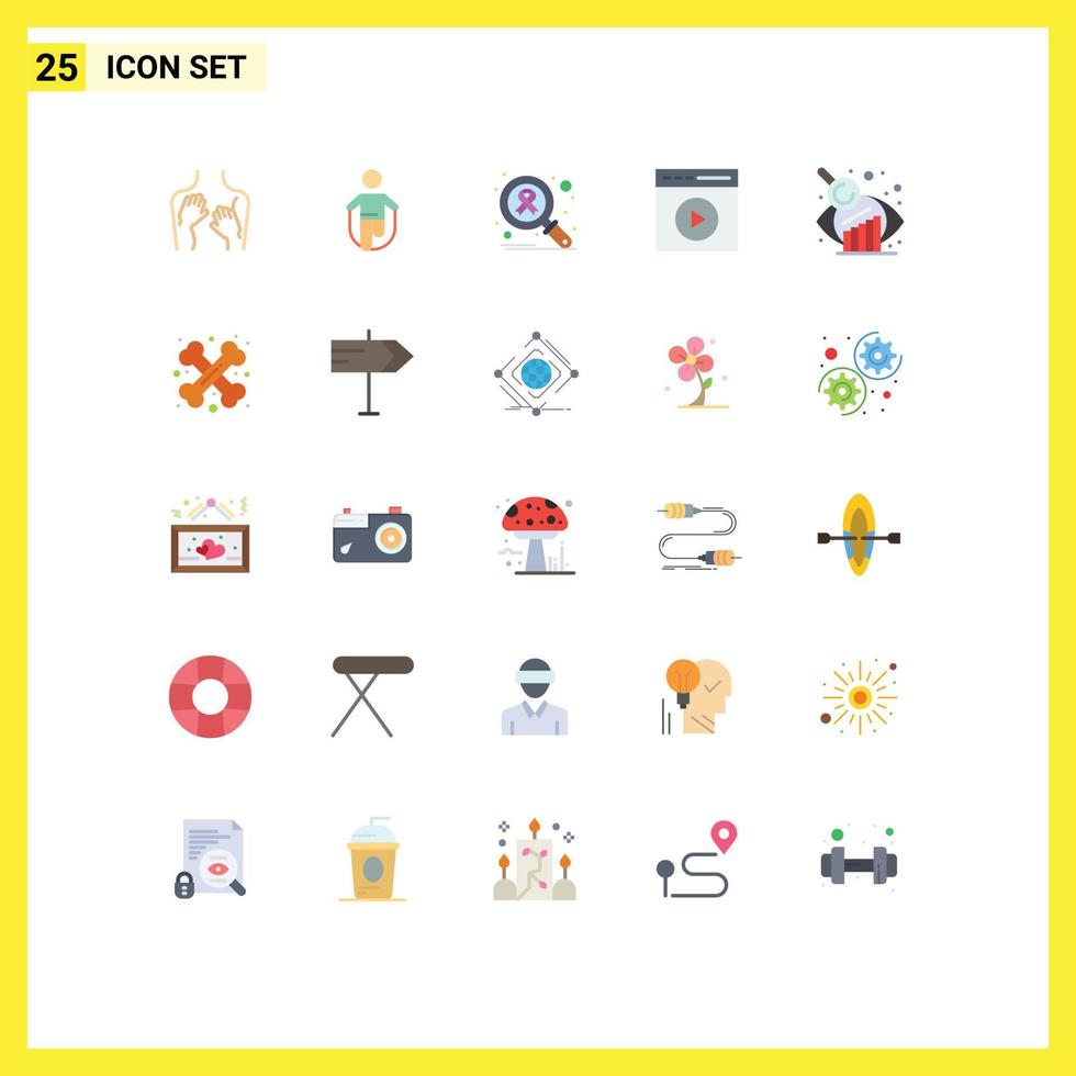 Group of 25 Flat Colors Signs and Symbols for video play media play rope audio play search Editable Vector Design Elements