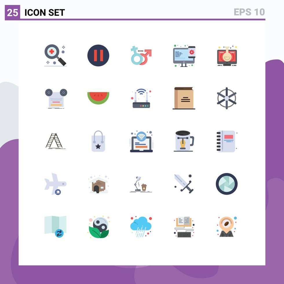 Pictogram Set of 25 Simple Flat Colors of online learning symbol education web design Editable Vector Design Elements