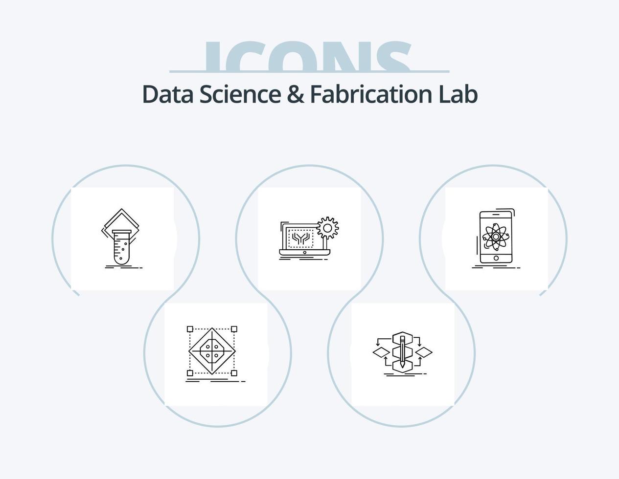 Data Science And Fabrication Lab Line Icon Pack 5 Icon Design. of. detection. intelligence. processing. tools vector