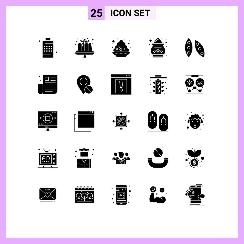 Universal Icon Symbols Group of 25 Modern Solid Glyphs of bean pot sweets india festival Editable Vector Design Elements