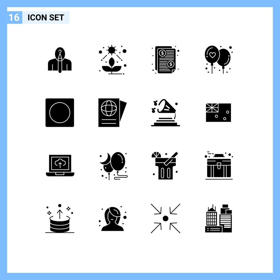 Set of 16 Modern UI Icons Symbols Signs for frame love celebrate succulent balloon paid Editable Vector Design Elements