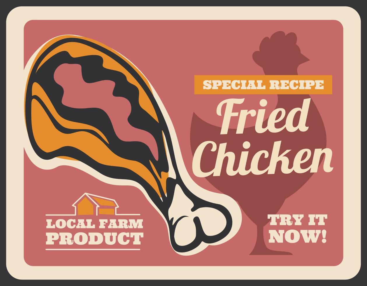 Fast food fried chicken drumstick retro poster vector