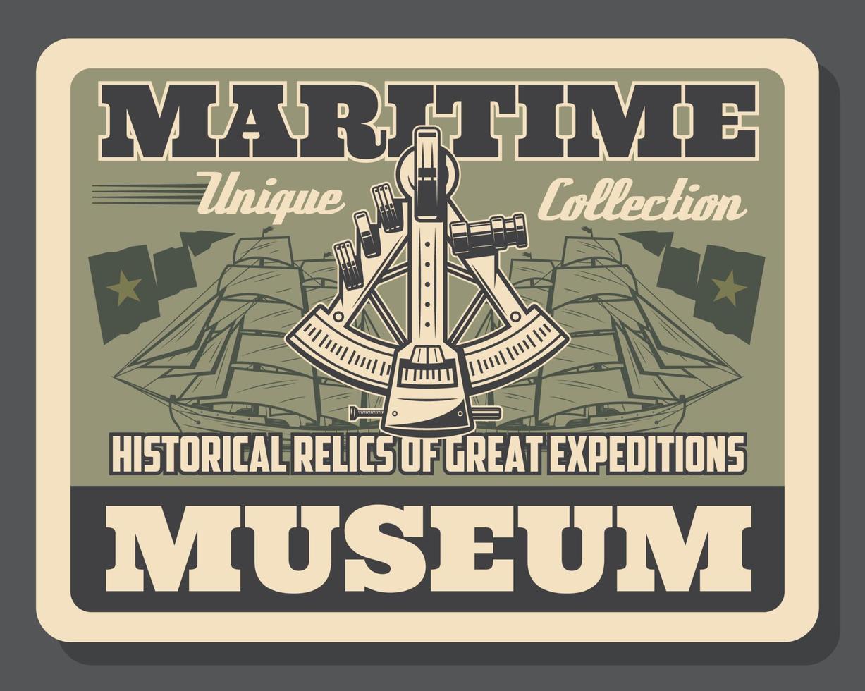 Maritime museum poster with navigation tools vector