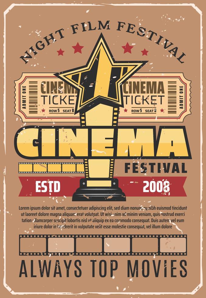 Cinema festival retro poster with gold movie award vector