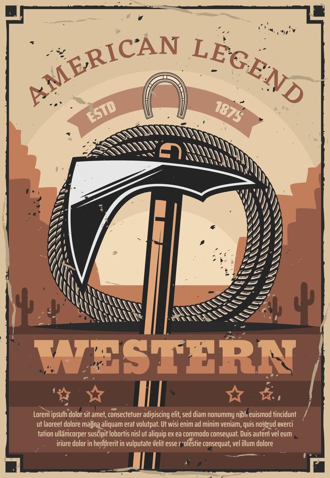 Western, wild west, Indian tomohawk and rope vector