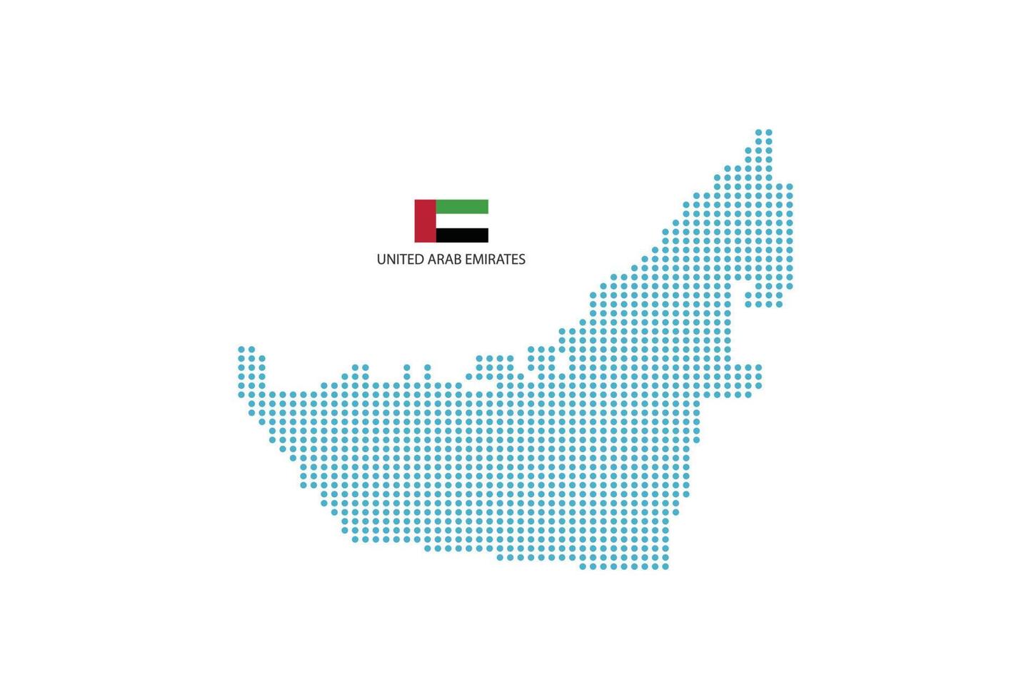 diseño de mapa de emiratos árabes unidos círculo azul, fondo blanco con bandera de emiratos árabes unidos. vector