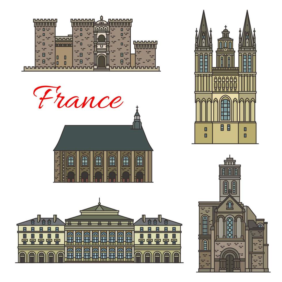 French travel landmark icons with tourist sights vector