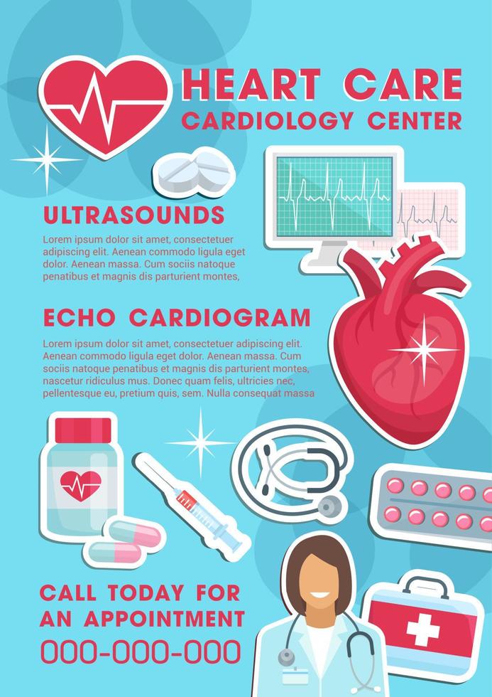 Vector medical heart care cardiology clinic poster