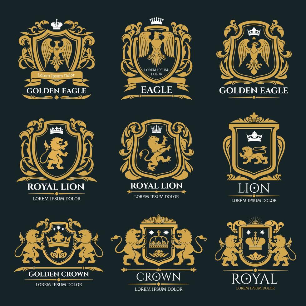 Heraldic coat of arms with lion and eagle vector