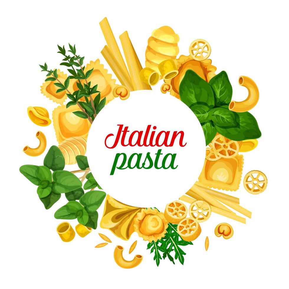 pancarta de pasta italiana, hierbas y condimentos vector