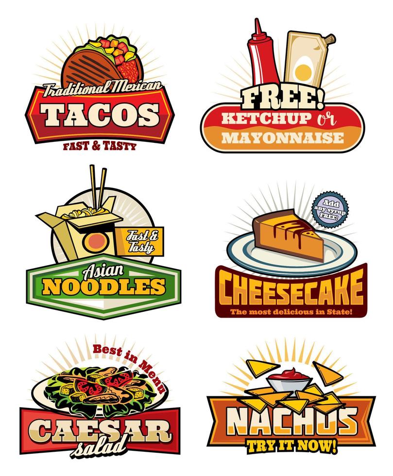Fast food retro symbols with snack and desserts vector