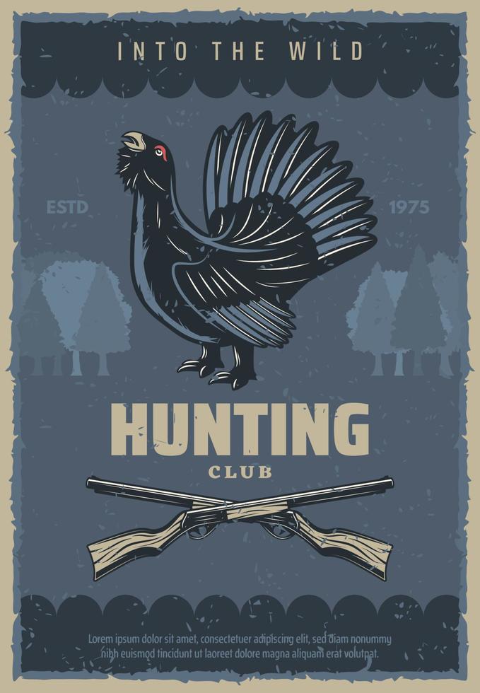 Hunting vintage banner with hunter rifle and bird vector