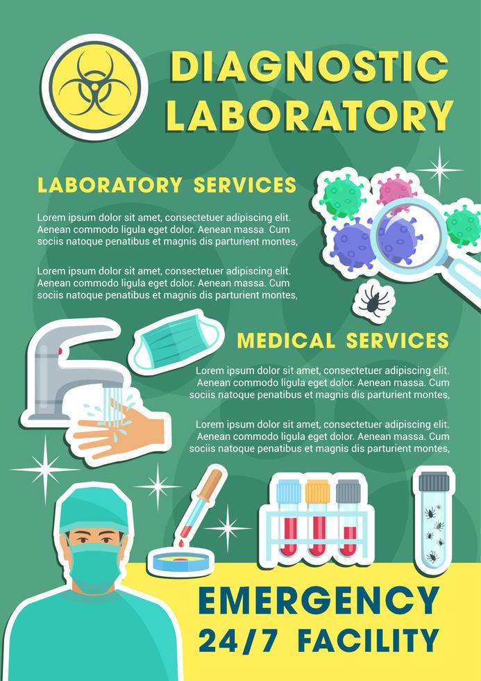 Diagnostic laboratory poster with lab equipments vector